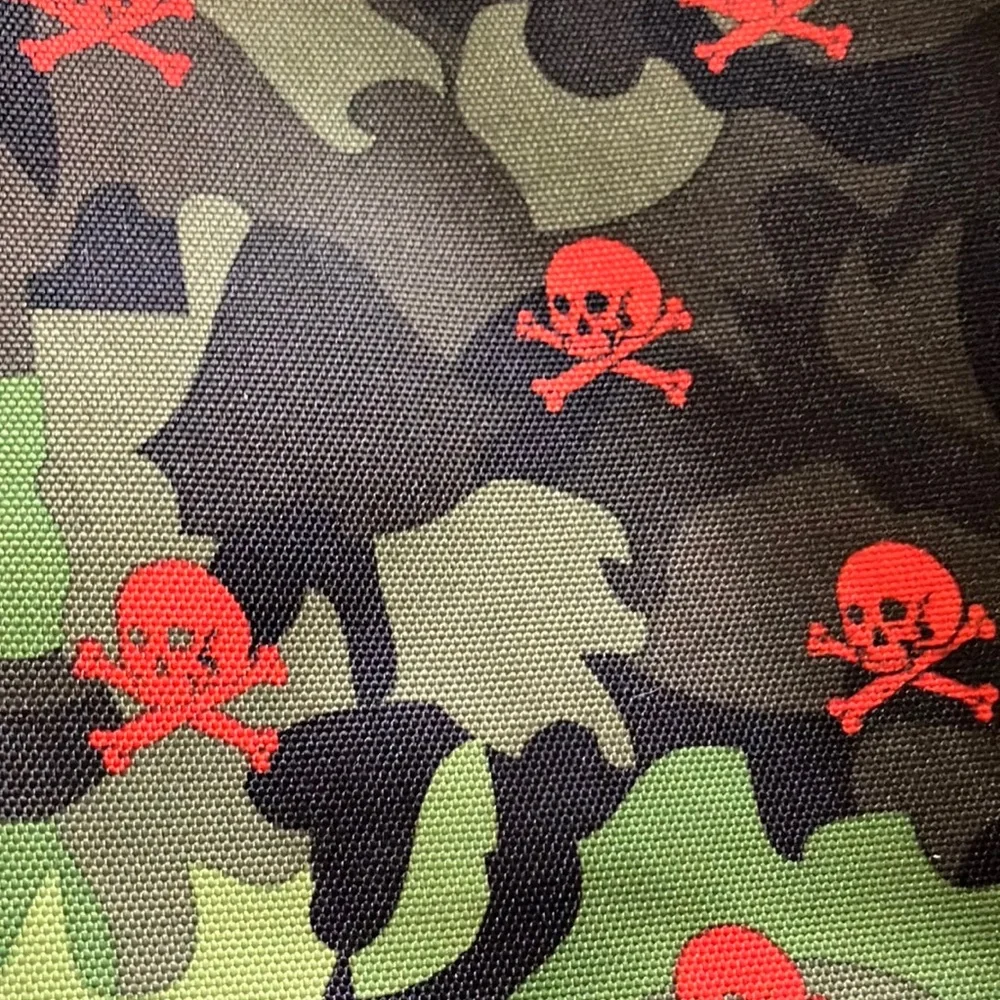 Camouflage Multi-Pocket‎ Backpack with Orange Skull & Crossbones